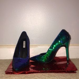 Green and purple mermaid heels